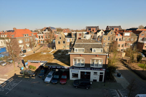 Bovenaanzicht van het garagebedrijf.