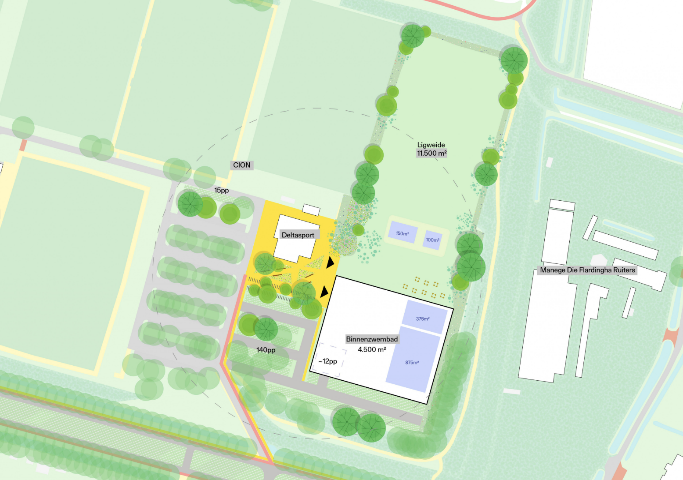 Kaart met de zwembad locatie Deltasport