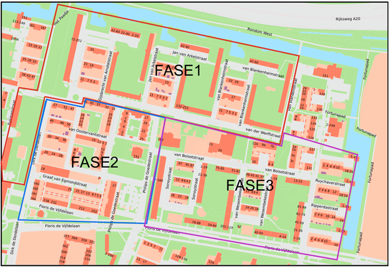 Kaart van fases Herinrichting Wetering