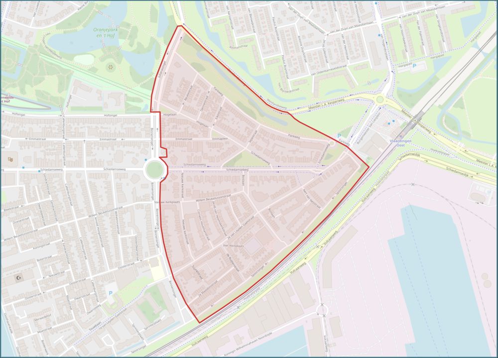 Gebied in de Oostwijk waar mogelijk betaald parkeren komt.