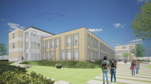 Illustratie van hoe het Groen van PrinsterLyceum gaat worden (Spring architecten)